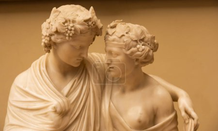 Photo for Florence, Italy - 27 June 2023: Bacchus and Ariadne, by Francesco Carradori,  1777. Lovers statue, classic romantic sculpture - Royalty Free Image