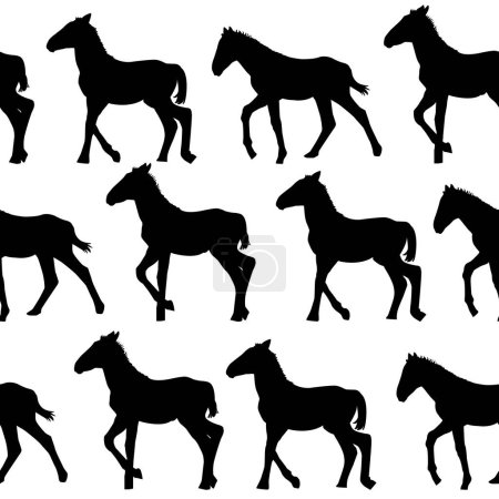 Illustration for Foals silhouettes in rows seamless background - Royalty Free Image