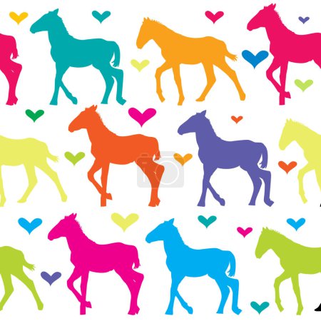 Illustration for Seamless pattern background with colorful silhouette of foals - Royalty Free Image