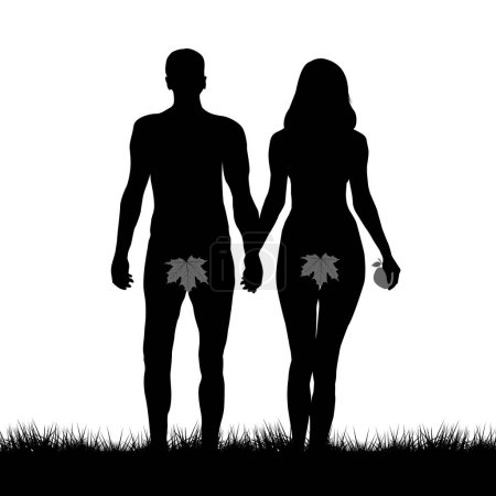 Ilustración de Siluetas de Adán y Eva - Imagen libre de derechos