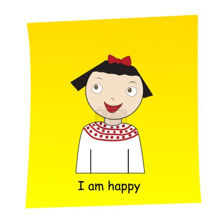 Ilustración de Soy un concepto feliz. Dibujos animados dibujado a mano chica con expresión feliz - Imagen libre de derechos