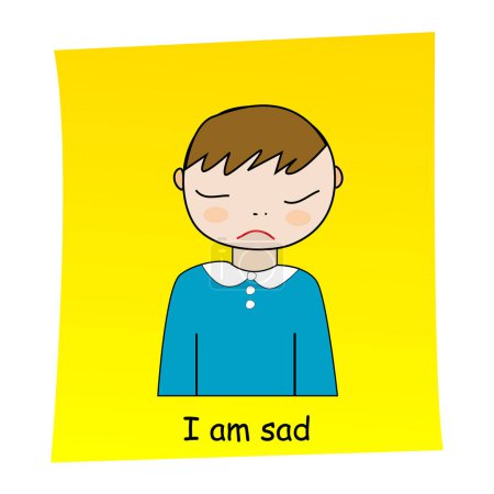 Ilustración de Soy un concepto triste. Dibujos animados dibujado a mano chico con expresión triste - Imagen libre de derechos