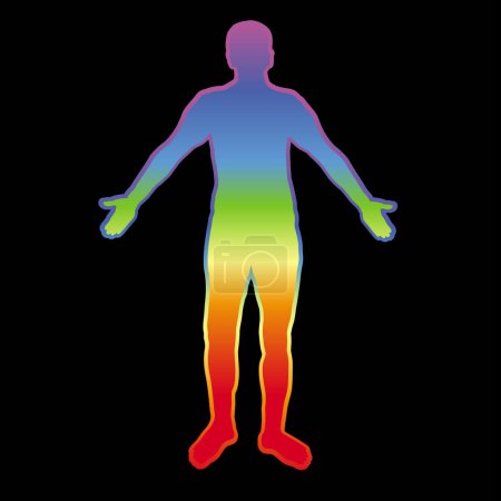Illustration for Human body silhouette  with aura colors on black background - Royalty Free Image