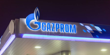 Photo for Belgrade, Serbia - November 27, 2022: Detail of the Gazprom Neft Gas station tothem logo in Belgrade, Serbia. Logo. Gazprom is one of the main power and energy companies of Russi - Royalty Free Image