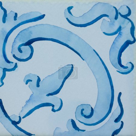 Téléchargez les photos : Illustration aquarelle du motif portugais de carreaux de céramique. Tuile carrée simple. - en image libre de droit
