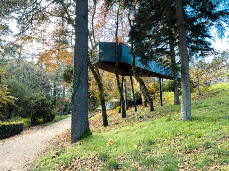 Photo for Bornes de Aguiar, Portugal - november 21 2023: Tree house on Parque Termal de Pedras Salgadas. - Royalty Free Image