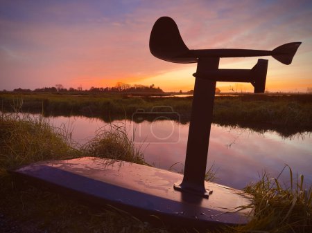 Hydrofoil board on the bank of one of the Ria de Aveiro canals during sunset.