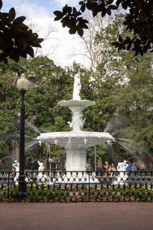 Photo for Savannah, Georgia - February 19, 2023:  View of historic Forsyth Park in Savannah with fountain and people in view. - Royalty Free Image