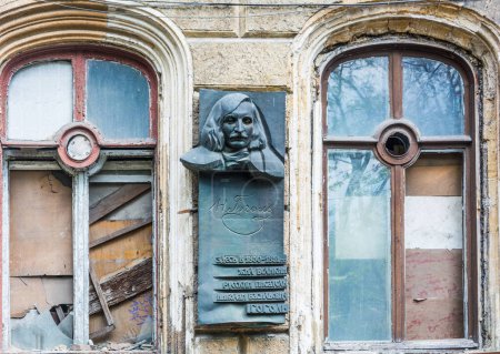 Photo for Odessa, Ukraine - APR 29, 2019: Nikolai Vasilyevich Gogol, the great writer lived in this house. Commemorative plaque on a building in Odessa, Ukraine - Royalty Free Image