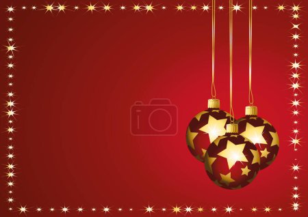 Téléchargez les illustrations : Boules de Noël étoilées sur fond rouge et or. Illustration vectorielle. - en licence libre de droit