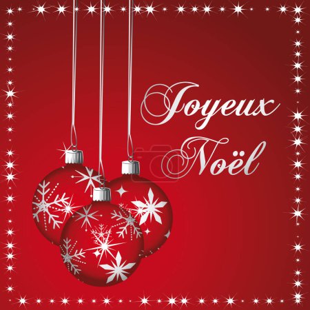 Illustration for Red and silver christmas greeting card. French language. Vector illustration. - Royalty Free Image
