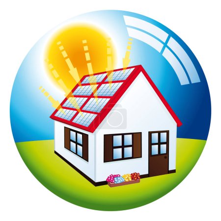 Illustration for Solar energy panels. Free power vector house. Ecological home. - Royalty Free Image