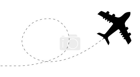 Flying airplane. Flat design vector icon silhouette. Hand drawn black illustration.