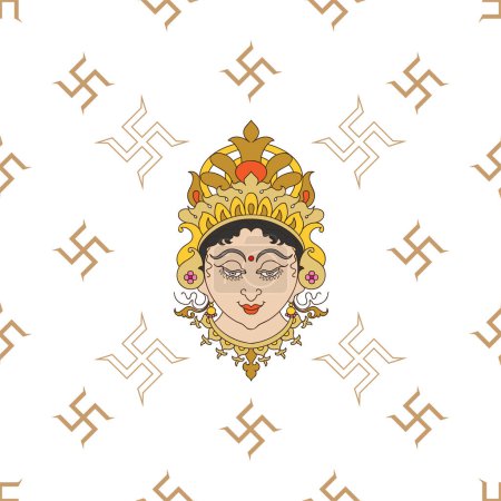 Ilustración de Durga Diosa Del Poder Patrón sin costura, Divina Madre Del Universo Diseño Vector Arte Ilustración - Imagen libre de derechos