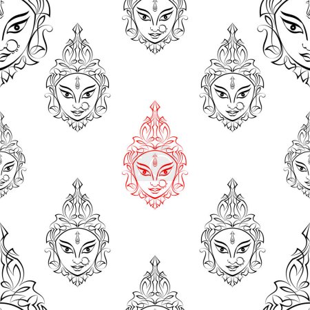 Téléchargez les illustrations : Durga Déesse du Pouvoir Modèle sans couture, Divine Mère de l'Univers Design vectoriel Art Illustration - en licence libre de droit
