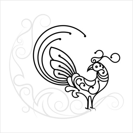 Ilustración de Estilo caligráfico pájaro, arte artístico pájaro Vector Arte Ilustración - Imagen libre de derechos