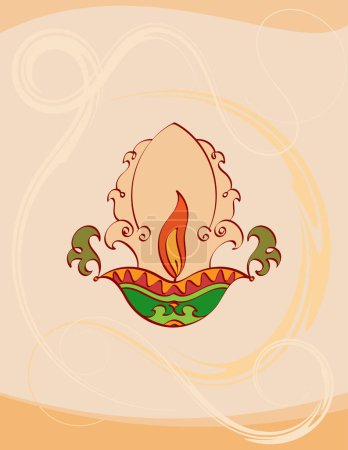 Illustration for Diya Calligraphic Diwali Greeting, Festival Of Light, Symbolic Victory Of Light Over Darkness, Good Over Evil Vector Art Illustration - Royalty Free Image