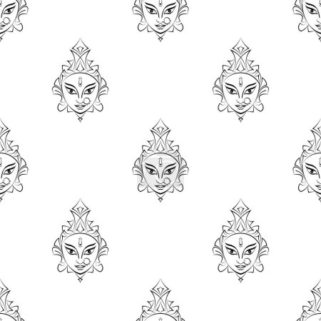 Téléchargez les illustrations : Durga Déesse du Pouvoir Modèle sans couture, Divine Mère de l'Univers Design vectoriel Art Illustration - en licence libre de droit