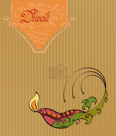 Illustration for Diya Calligraphic Diwali Greeting, Festival Of Light, Symbolic Victory Of Light Over Darkness, Good Over Evil Vector Art Illustration - Royalty Free Image