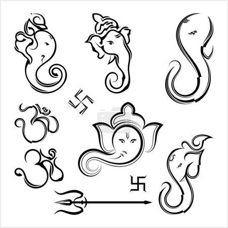 Illustration for Ganesha The Lord Of Wisdom Calligraphic Style Collection Vector Art Illustration - Royalty Free Image