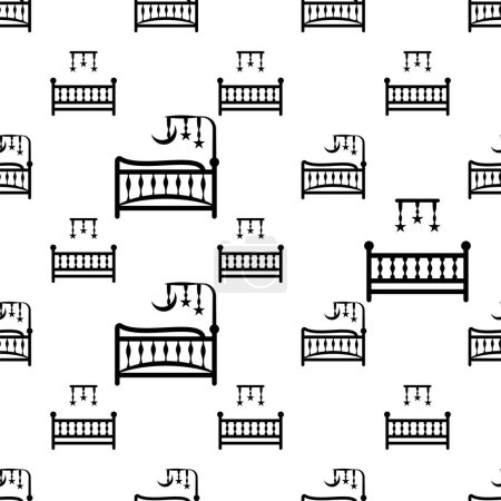 Illustration for Baby Bed Icon Seamless Pattern, Baby Crib Infant Bed With Hanging Toys Vector Art Illustration - Royalty Free Image