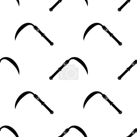 Téléchargez les illustrations : Modèle sans couture d'icône de faucille, illustration vectorielle d'art de lame de coupe d'herbe de fermier - en licence libre de droit