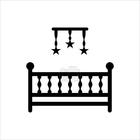 Ilustración de Icono de cama de bebé, cuna cama infantil con juguetes colgantes Vector Art Illustration - Imagen libre de derechos