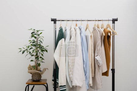 Photo for Clothes rack - Capsule eco friendly wardrobe. - Royalty Free Image