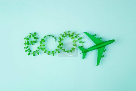 Photo for Eco aviation flight - green plane. Sustainability concept. - Royalty Free Image