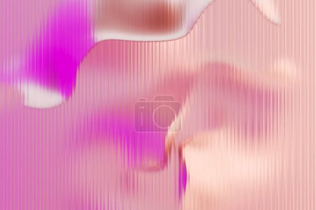 Dynamic glossy Shapes behind Fluted Glass Pink Background. 3d rendering