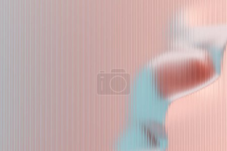 Glossy Shapes behind Fluted Glass pastel blue and Pink Background with Copy space. 3d rendering