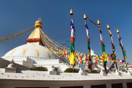 Photo for Boudha, bodhnath or Boudhanath stupa with prayer flags, the biggest buddhist stupa in Kathmandu city, buddhism in Nepal - Royalty Free Image