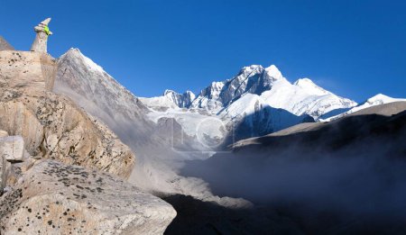 View of Everest Lhotse and Lhotse Shar from Barun valley, Nepal Himalaas mountains