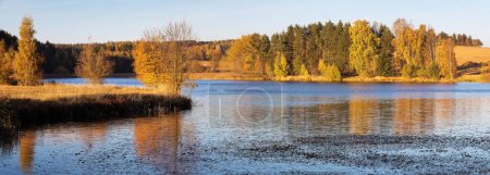 autumn view of pond with autumn forest landscape, Divka pond, Hamry nad Sazavou near Zdar nad Sazavou, Bohemian and Moravian highlands, Czech Republic