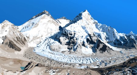 mount Everest Lhotse and Nuptse from Nepal side as seen from Pumori base camp, illustration, Mt Everest 8,848 m, Khumbu valley, Sagarmatha national park, Nepal Himalaya mountain