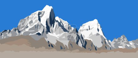 Illustration of mounts Cholatse and Tabuche peak as seen from the way to Mount Everest base camp, Nepal Himalayas mountains 