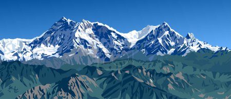 Monte Annapurna pico visto desde Jaljala pasar ilustración vector de color azul, Nepal Himalayas montañas