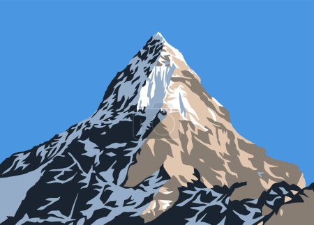 Ilustración de vectores de montaña, montañas del Himalaya, hermoso pico, monte Everest 
