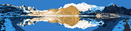 Mont Cho Oyu reflété à la surface du lac, camp de base de Cho Oyu, vue du matin, illustration vectorielle, vallée du Gokyo, vallée de Khumbu, Everest, parc national Sagarmatha, montagnes Népal himalayas