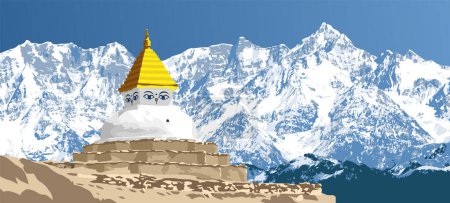 Buddhist stupa or chorten in himalayas mountains, buddhism in Khumbu valley under mount Everest, Nepal