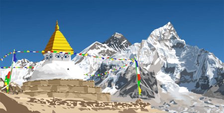 Illustration for Buddhist stupa or chorten in himalayas mountains, buddhism in Khumbu valley under mount Everest, Nepal - Royalty Free Image