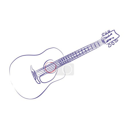 Téléchargez les illustrations : Dessin linéaire continu d'une guitare acoustique. Illustration vectorielle dessinée à la main concept musical - en licence libre de droit