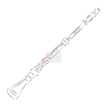 Illustration for Continuous line drawing of a baroque oboe, isolated on white. Hand drawn, vector illustration - Royalty Free Image
