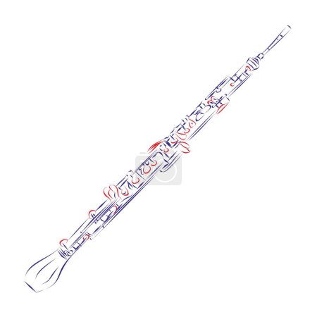 Illustration for Continuous line drawing of an oboe with red keys, isolated on white. Hand drawn, vector illustration - Royalty Free Image