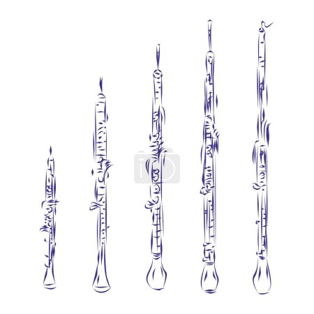 Illustration for Continuous line drawing of the oboe family of instruments, isolated on white. Hand drawn, vector illustration - Royalty Free Image