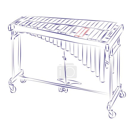 Illustration for Continuous line drawing of a vibraphone, isolated on white. Hand drawn, vector illustration - Royalty Free Image