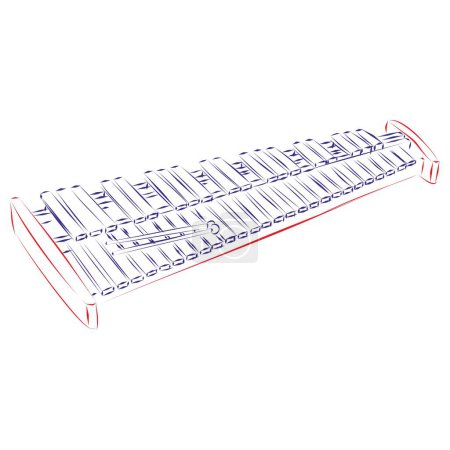 Illustration for Continuous line drawing of a xylophone with a pair of mallets on top of the bars, isolated on white. Hand drawn, vector illustration - Royalty Free Image