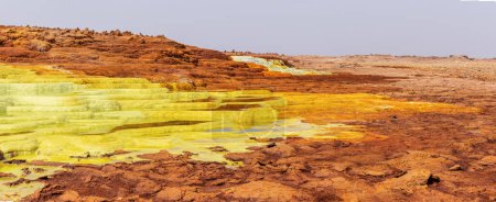 Colorful abstract apocalyptic landscape like moonscape of Dallol Lake in Crater of Dallol Volcano, Danakil Depression, Afar Triangle Ethiopia