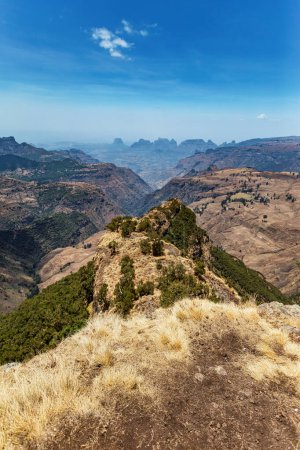 Beautiful Semien or Simien Mountains National Park landscape in Northern Ethiopia near Lalibela and Gondar. Africa wilderness.