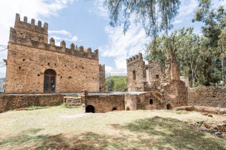 Palacio Real Fasil Ghebbi, ciudad fortaleza de Gondar, Etiopía. Fundada por el emperador Fasilides. El complejo del castillo del palacio imperial se llama Camelot de África. Arquitectura africana. Patrimonio de la Humanidad UNESCO.